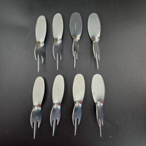 8-Pc Vintage 3" Stainless Steel Cocktail Appetizer 3 Prong Sporks Made In USA